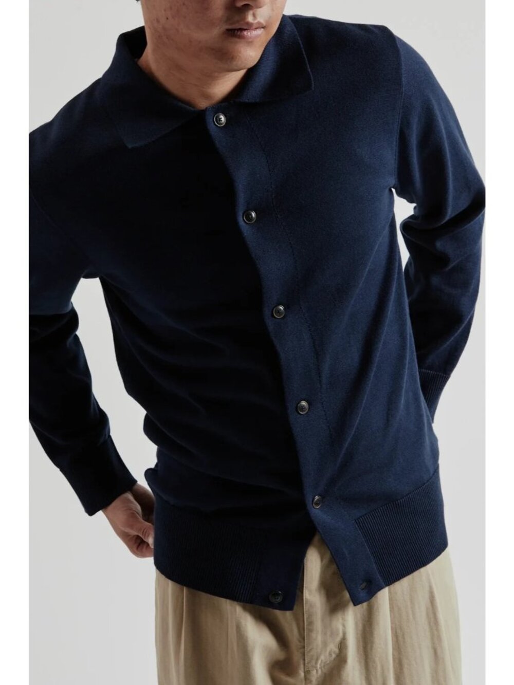 Parages Navy Cotton Jersey Harry Cardigan Medium